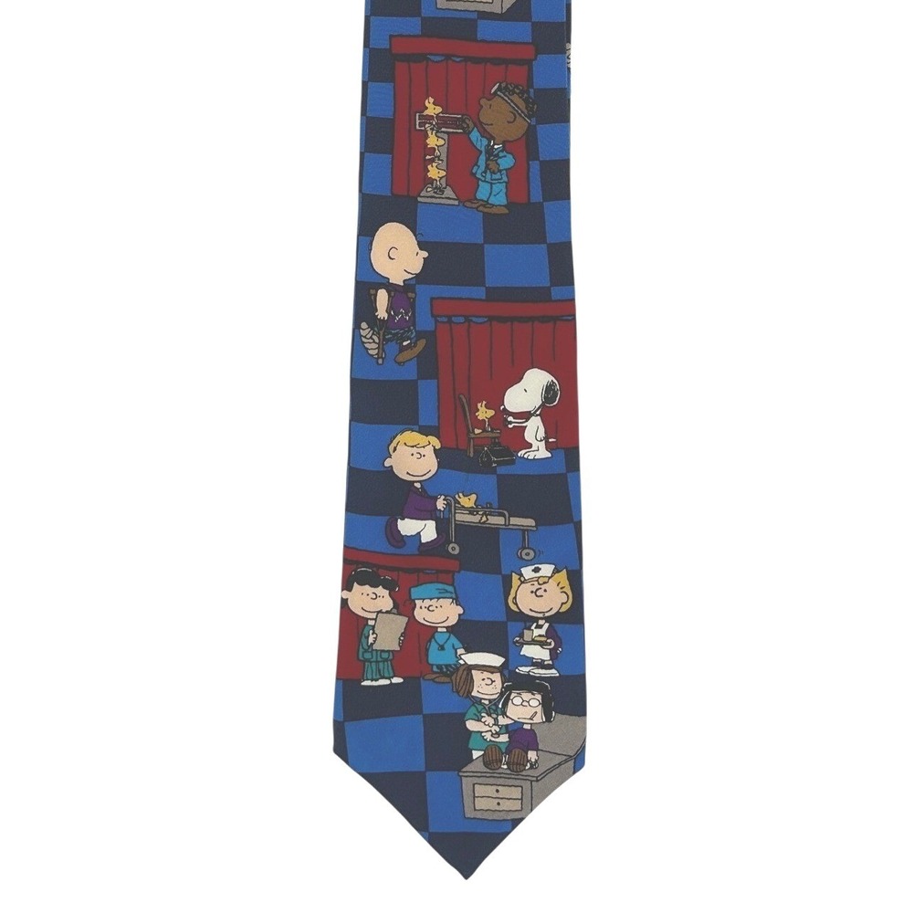 Vintage Peanuts Silk Tie Mens Medical Pediatrics Doctor Charlie Brown Snoopy